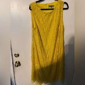 Plus size yellow spring dress. Knee length